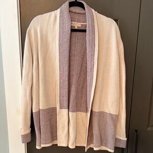 Women's Cream and Maroon Open Front Sweater
